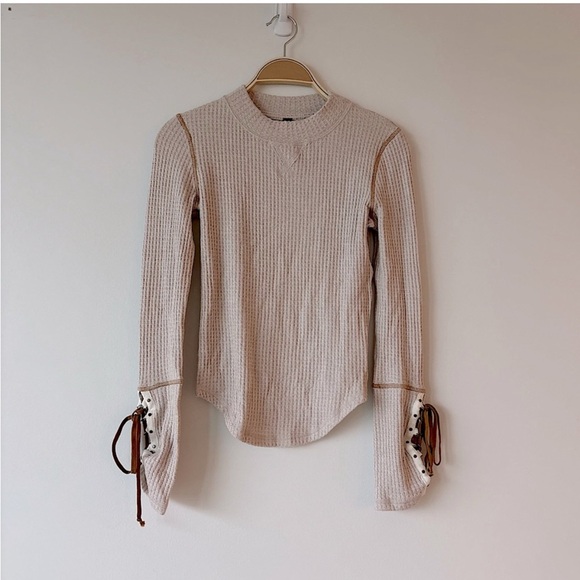 Free People Tops - Free People Cream Knit Long Sleeve Top Tie Accents